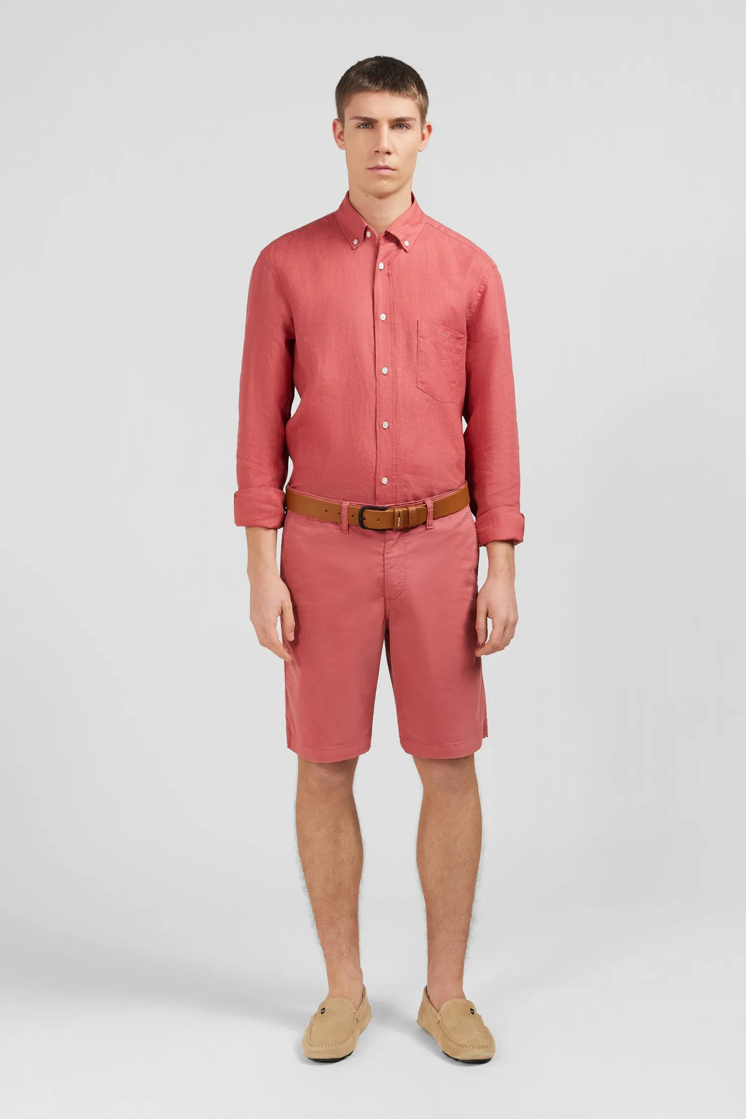 Chemise unie rouge brique en lin