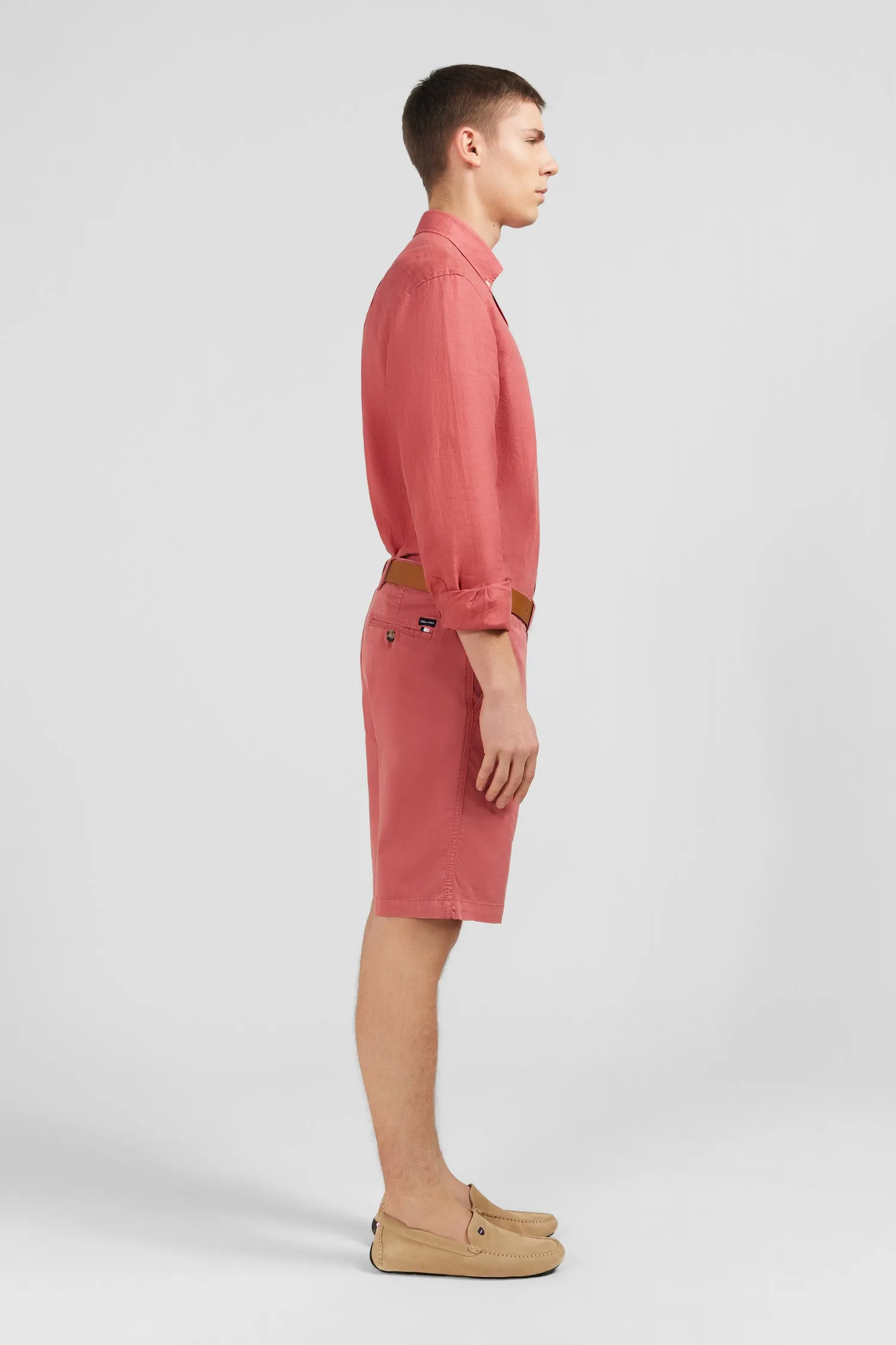 Chemise unie rouge brique en lin