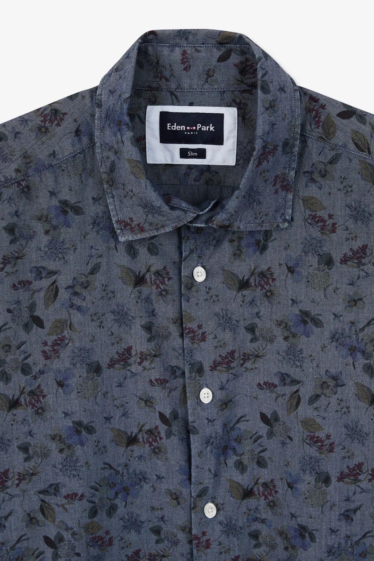 Chemisette en denim à motif fleurs et feuilles