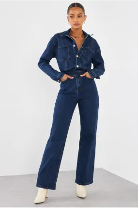 Combinaison pantalon en jean bleu foncé
