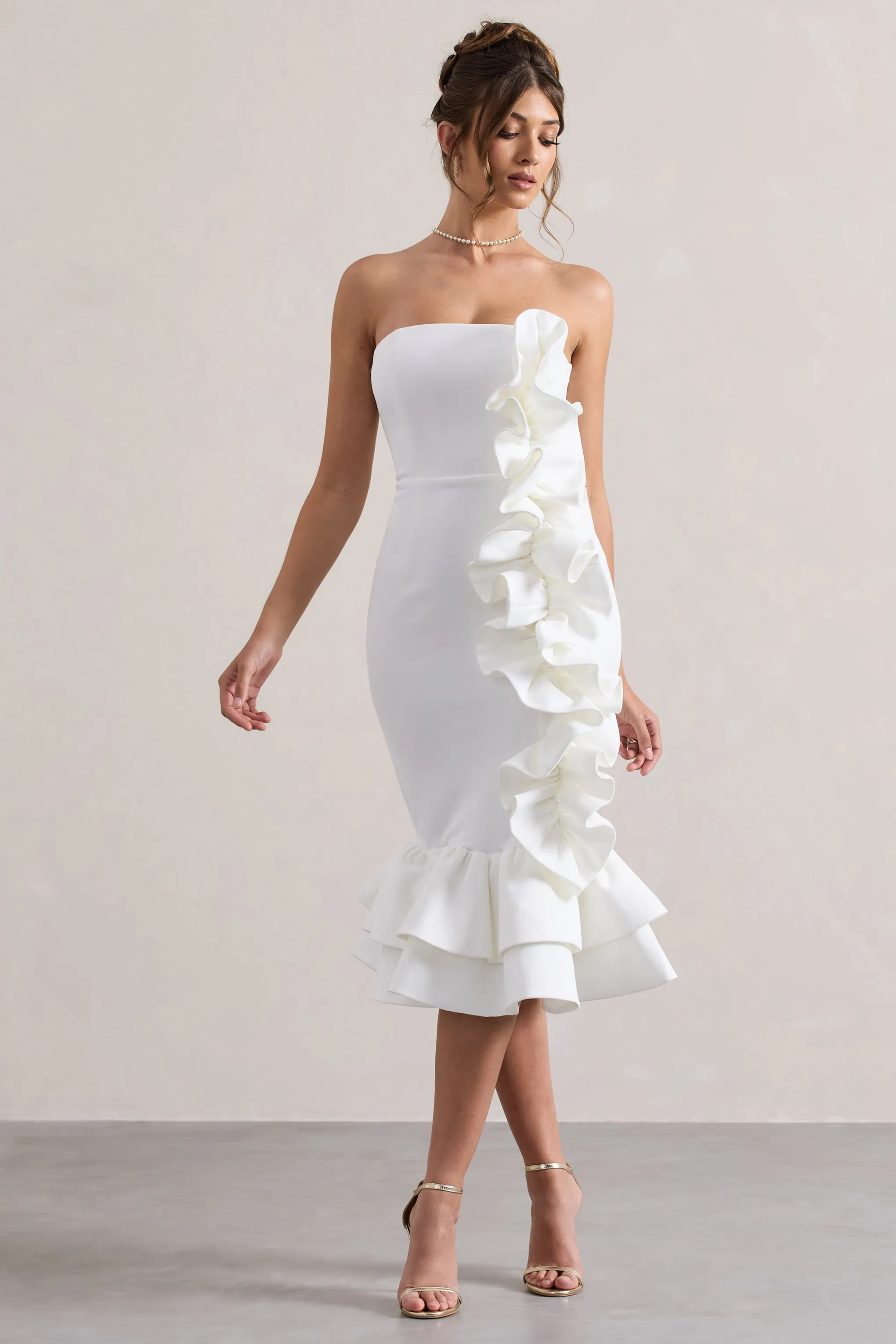 Concept | Mini-robe crème  en bandeau et froncée