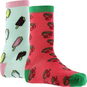CRAZYSOCKS 2 paires Chaussettes Femme Bio CERISE GLACE Rose Bleu
