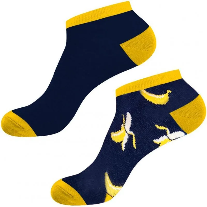 CRAZYSOCKS 2 paires Socquettes Homme Coton Bio BANANE Bleu Jaune