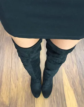 Cuissardes en suédine à talons noires