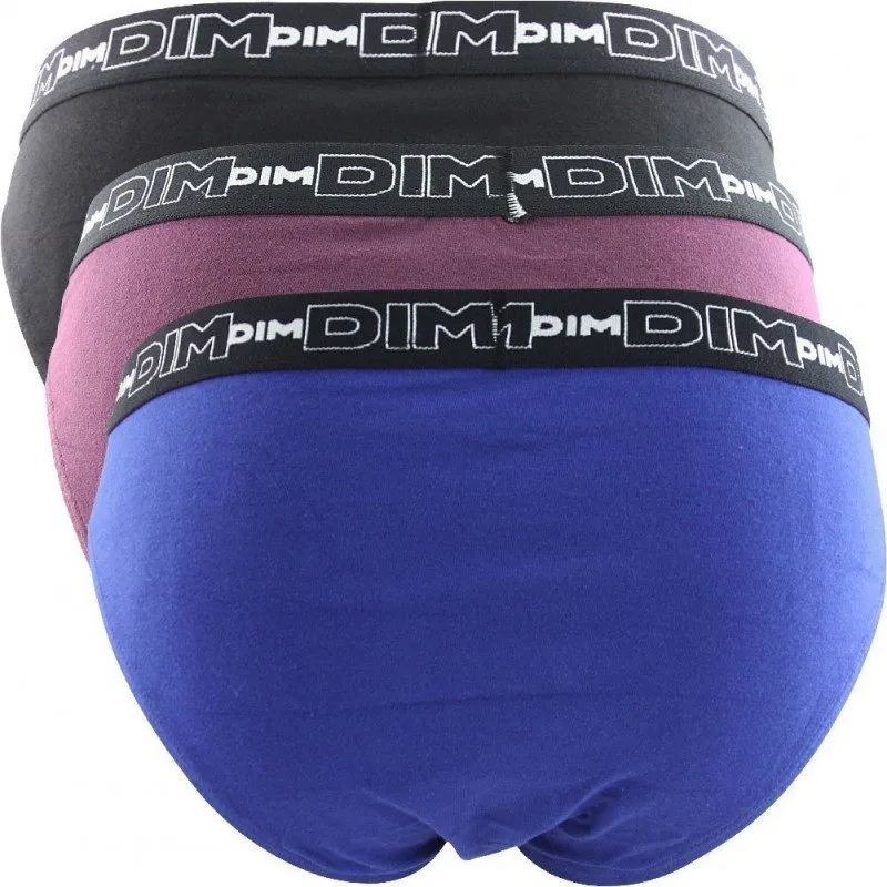DIM 3 Slips Homme Coton STRETCH Violet intense Bleu Noir