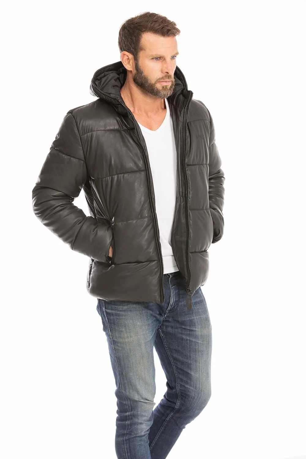 Doudoune capuche homme noir Schott