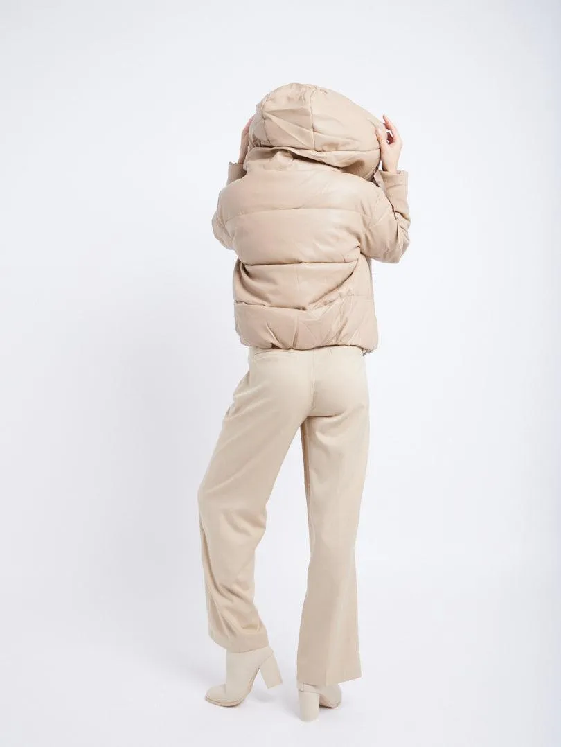 Doudoune courte en simili cuir