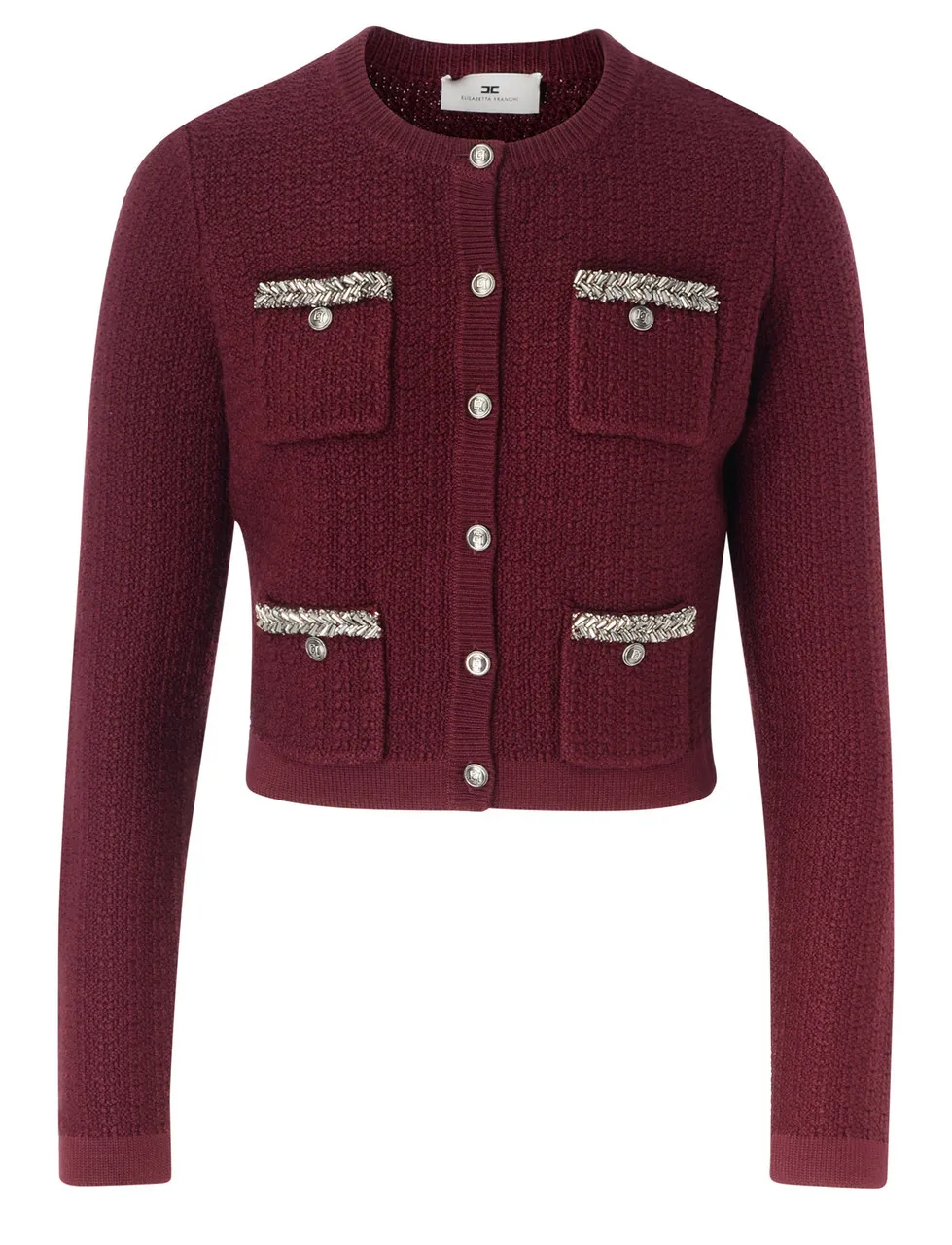 Elisabetta Franchi Cardigan en laine bouclée bordeaux