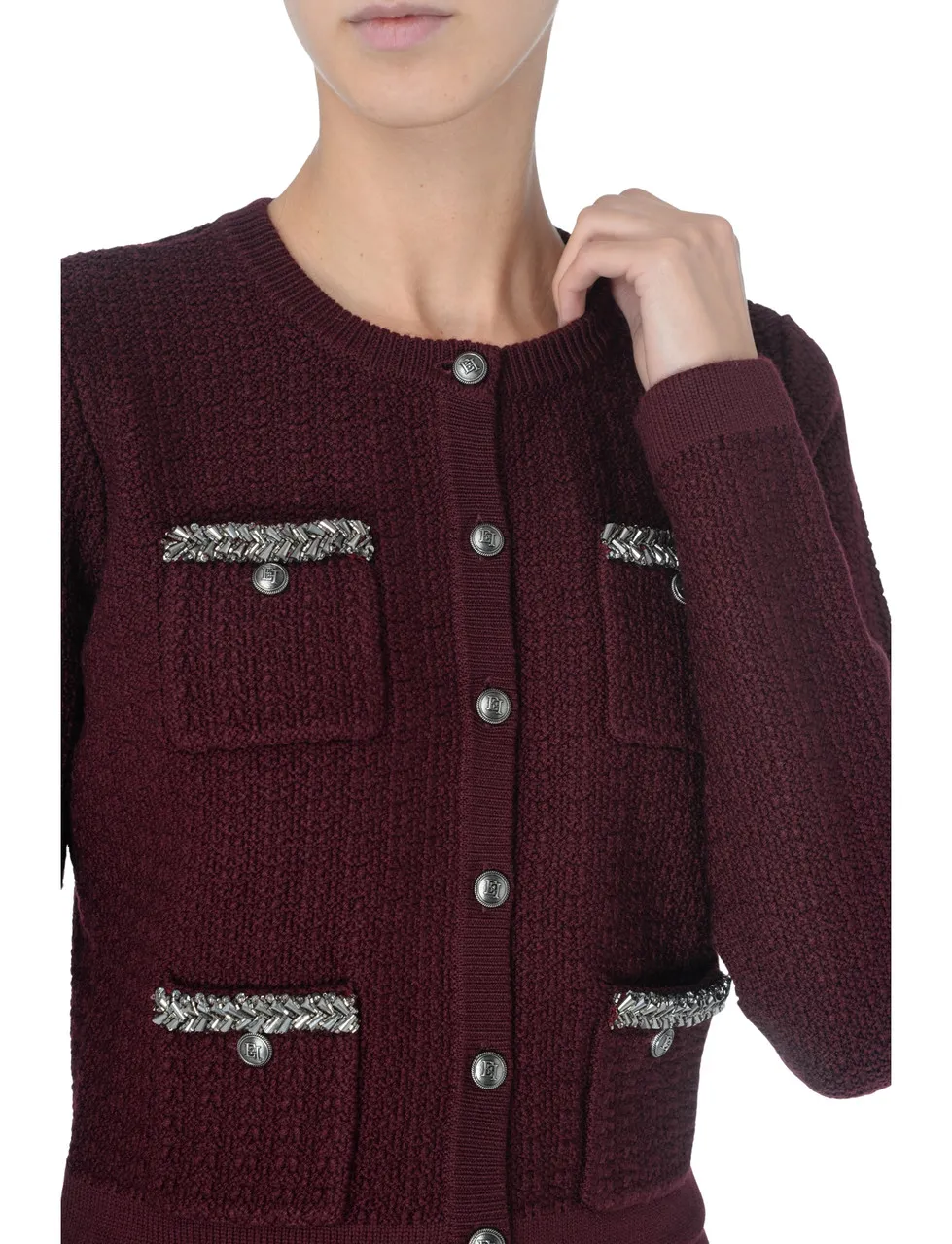 Elisabetta Franchi Cardigan en laine bouclée bordeaux