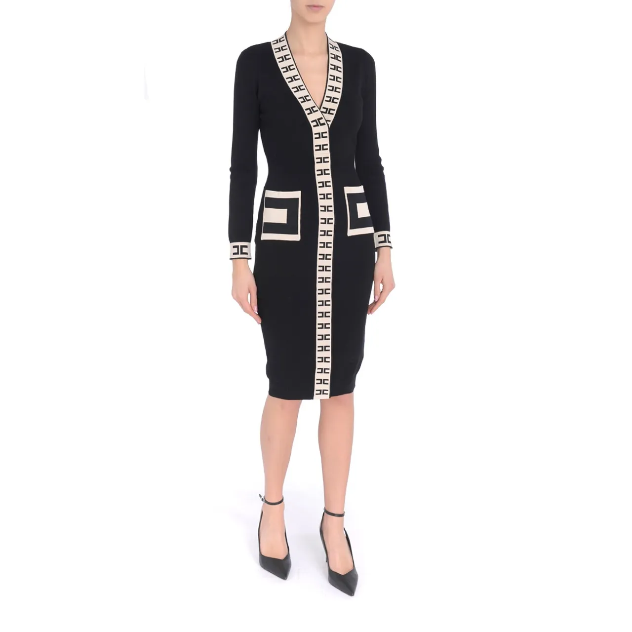 Elisabetta Franchi Long cardigan noir avec logo
