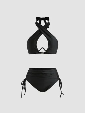 Ensemble bikini à armatures avec croisement et licou uni