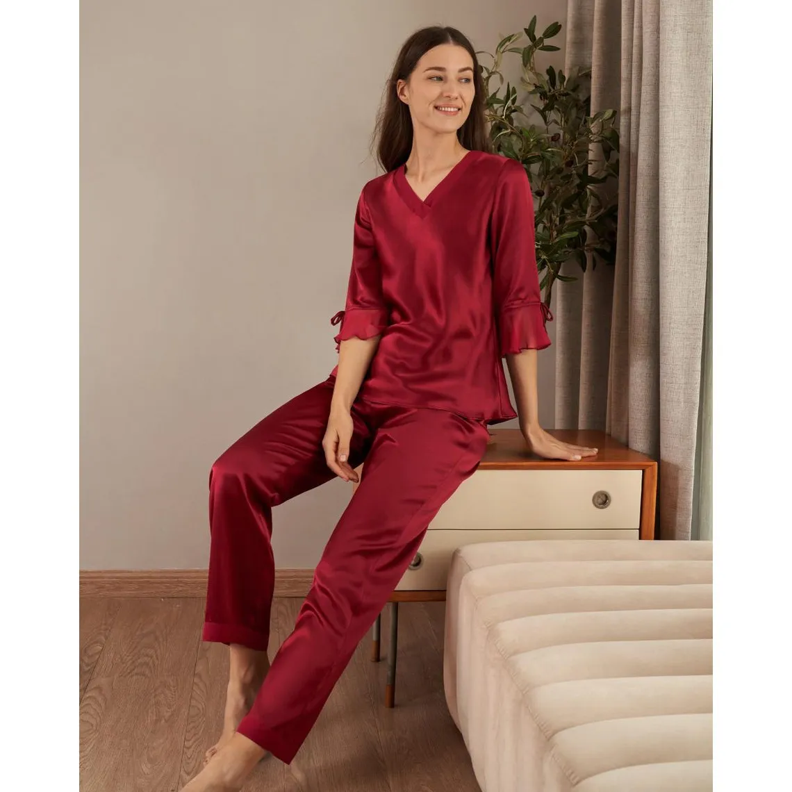 Ensemble De Pyjama En Soie  Dentelle rouge | 3 Suisses