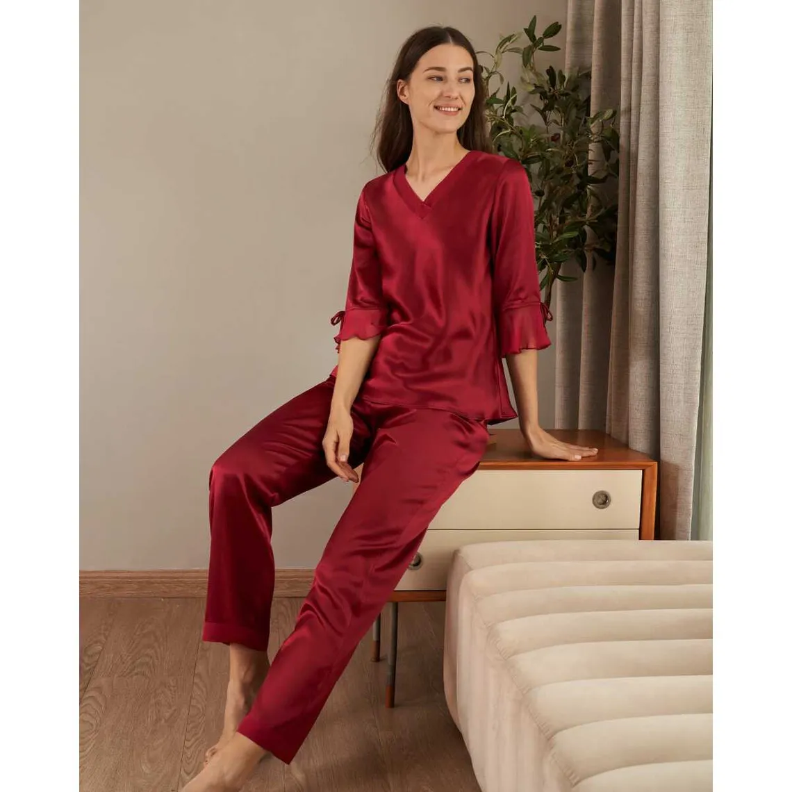 Ensemble De Pyjama En Soie  Dentelle rouge | 3 Suisses