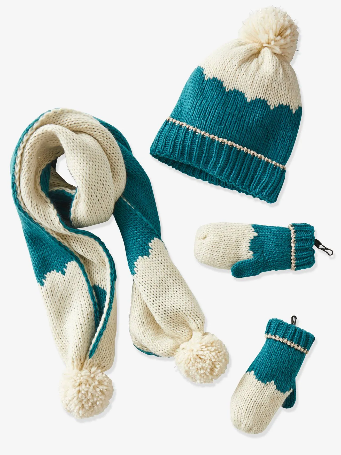 Ensemble fille bonnet + écharpe + moufles/mitaines bleu - Vertbaudet