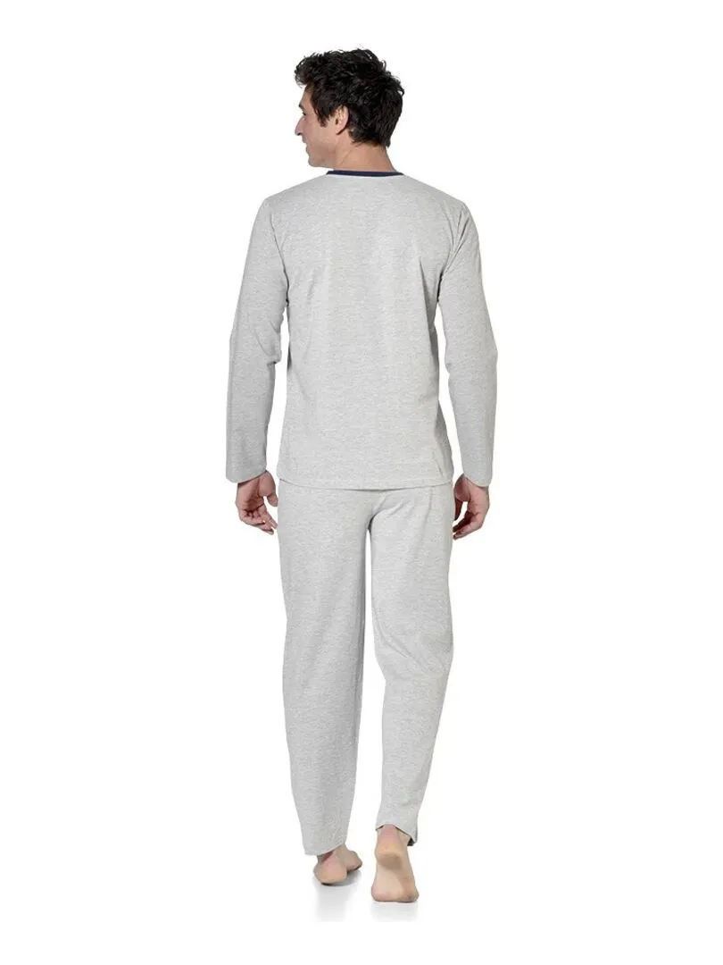 Ensemble pyjama long homme t-shirt col tunisien Serge Blanco - Gris