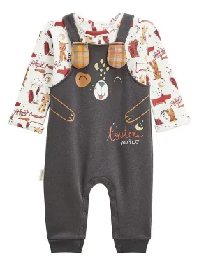 Ensemble salopette bébé en molleton et t-shirt Toutouyoutou - Gris Gris