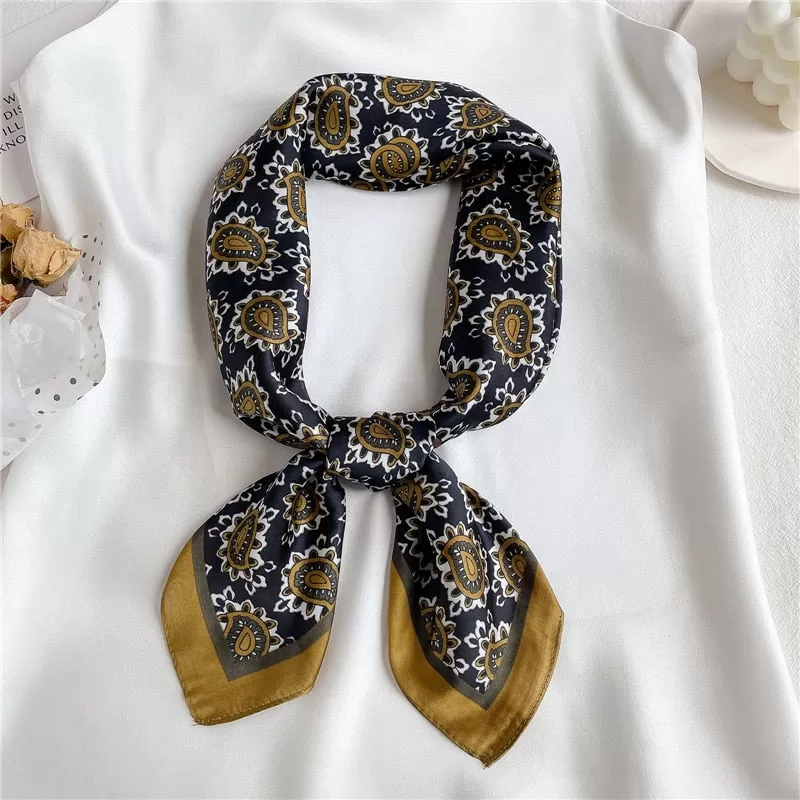 Foulard Cheveux Femme Carré Bohème Mode Chimio Bleu Marine Doré