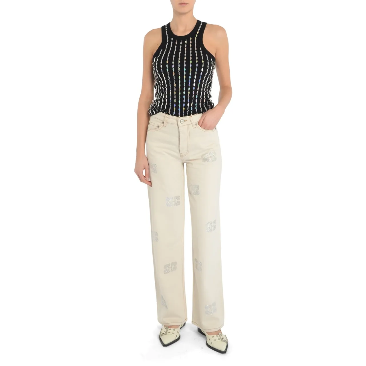Ganni Jeans ivory butterfly