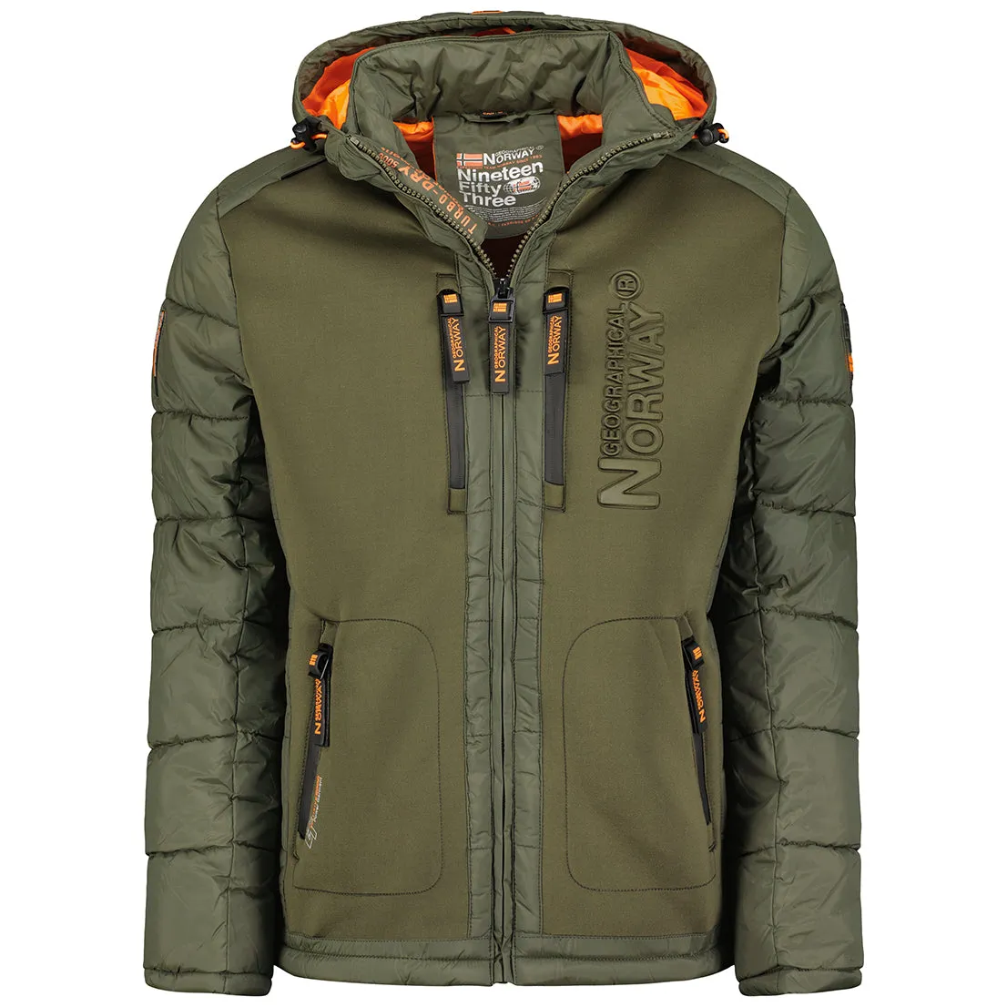 Geographical Norway Beachwood Homme - Doudoune bimatière contrastée et matelassée Kaki Orange