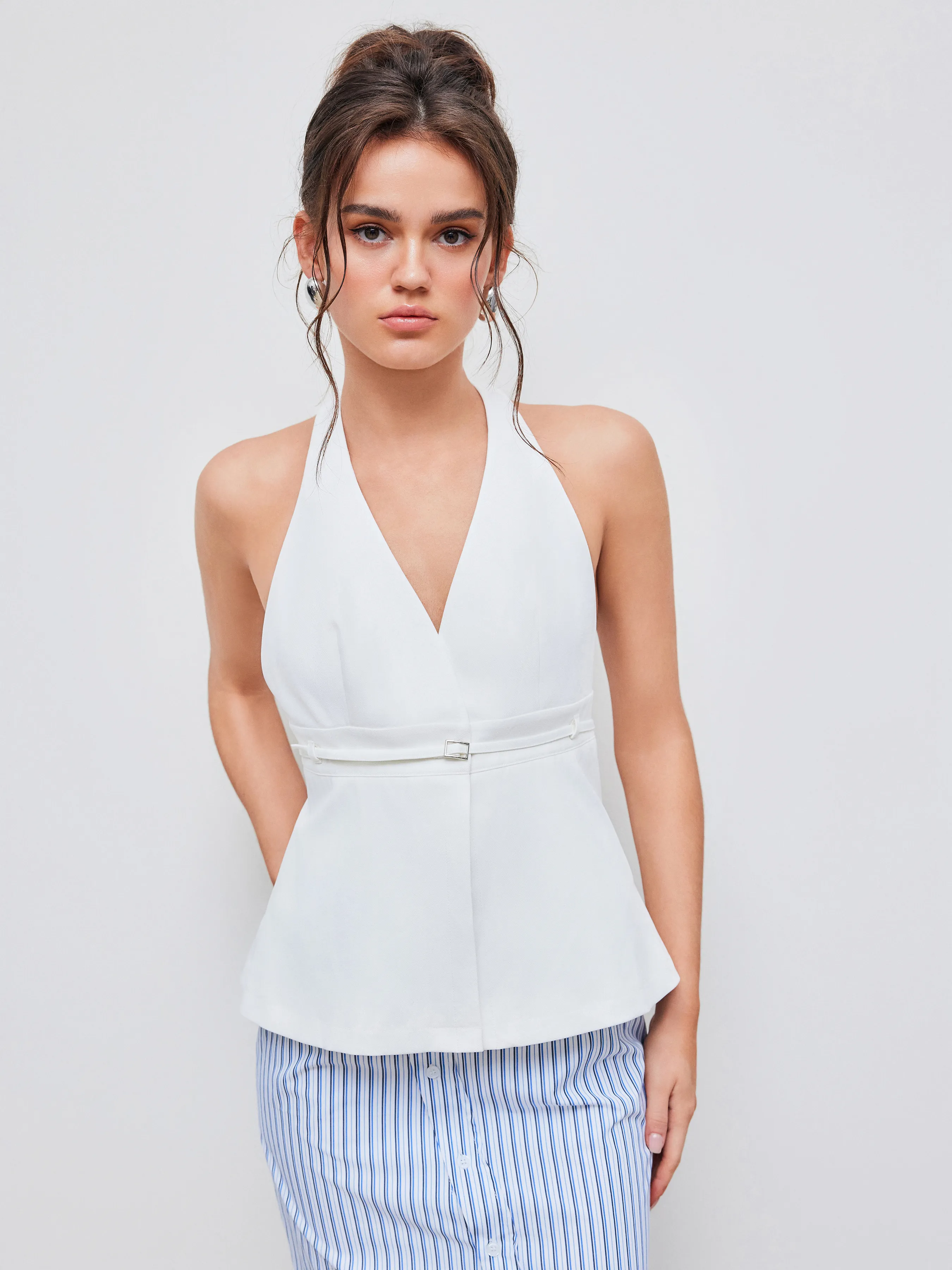 Gilet Blazer Ceinturé à Col Halter Solid