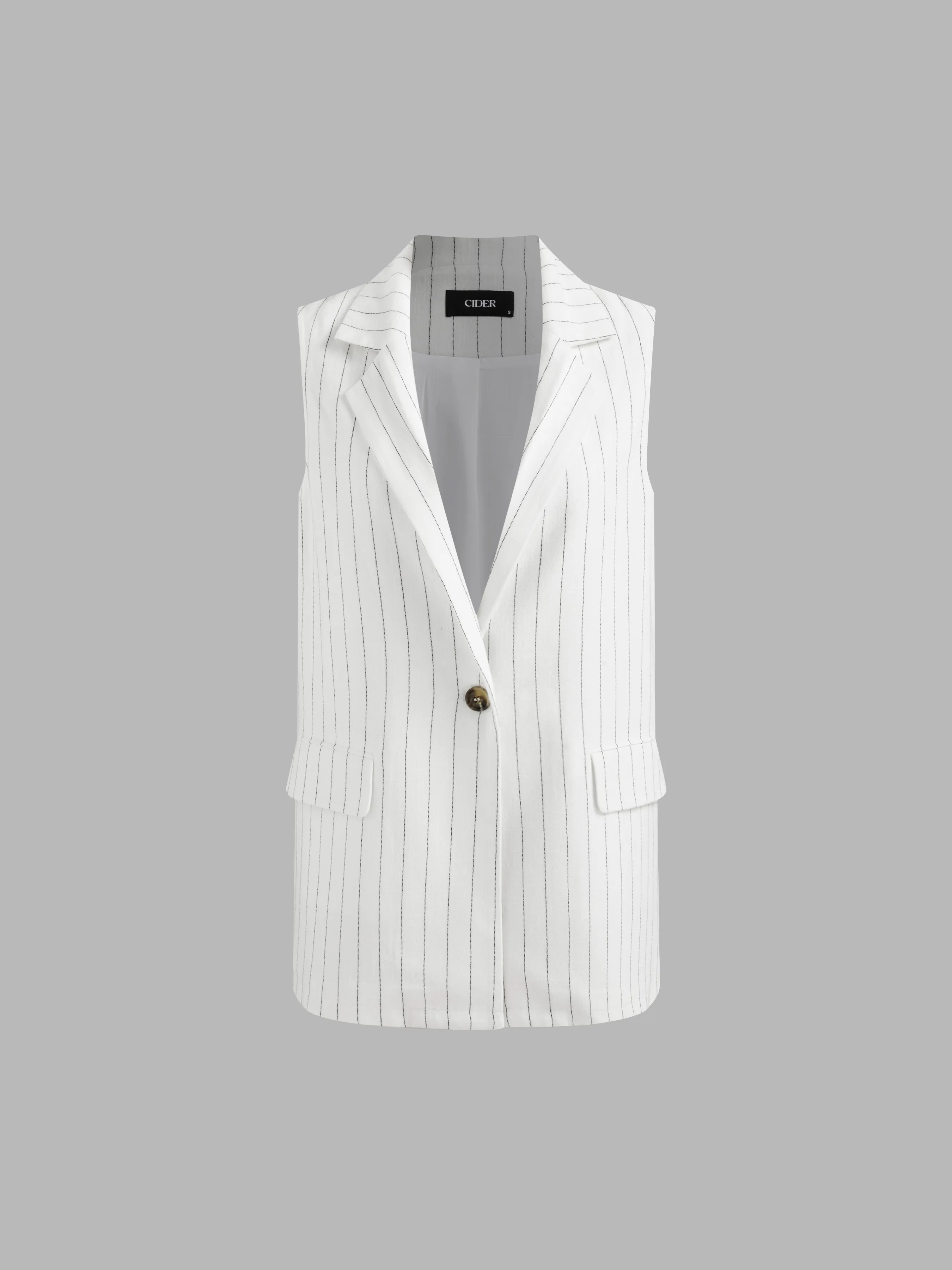 Gilet Blazer à Rayures en Lin Mélangé
