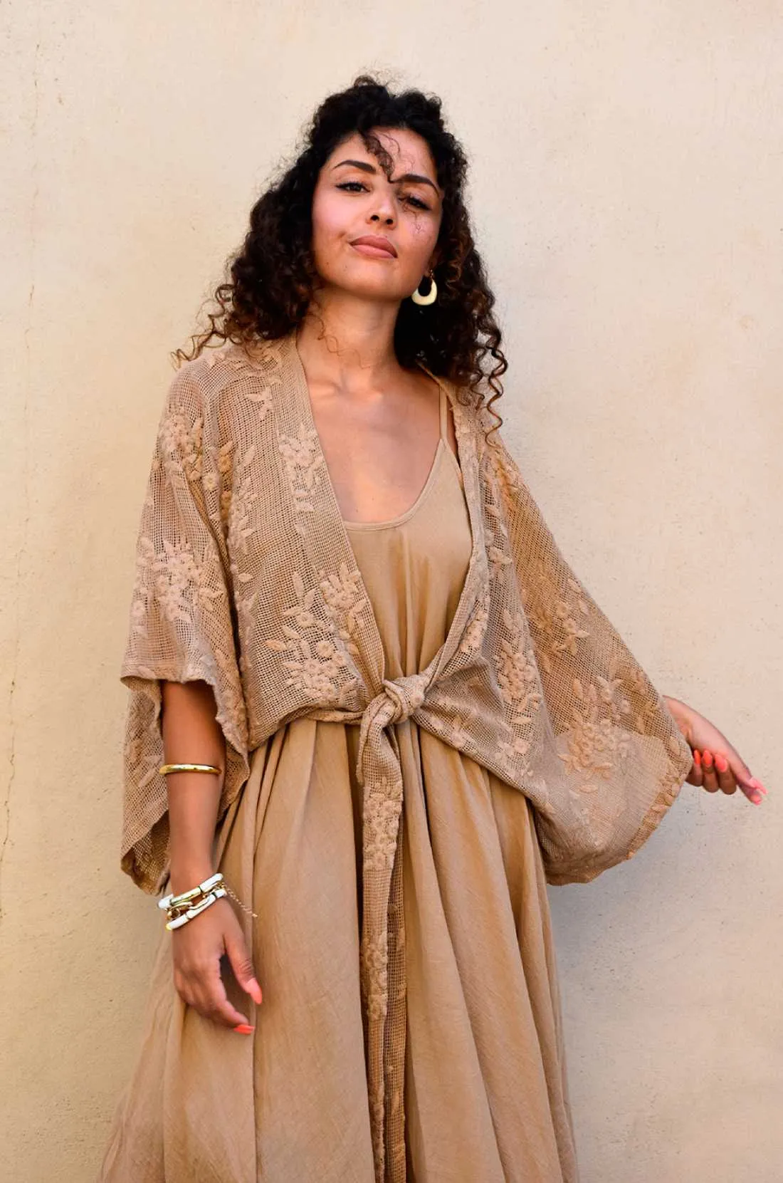 Gilet Brodé Camel LUCIE
