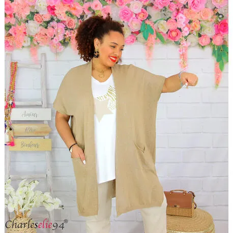 Gilet long LUCIANO coton femme grande taille ete taupe