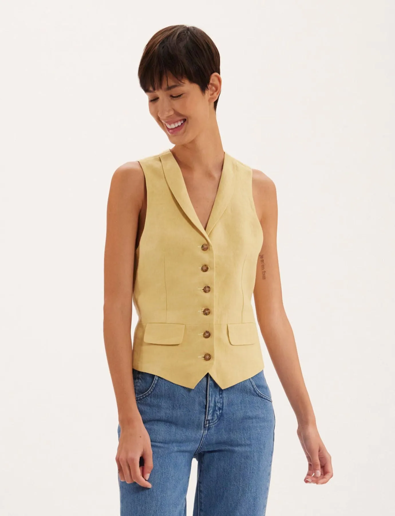 Gilet Robinson en lin citron