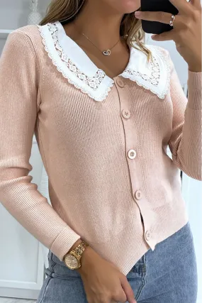 Gilet rose à col Claudine