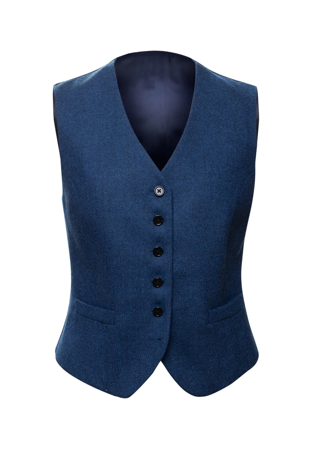 Gilet tailleur tweed femme bleu encre