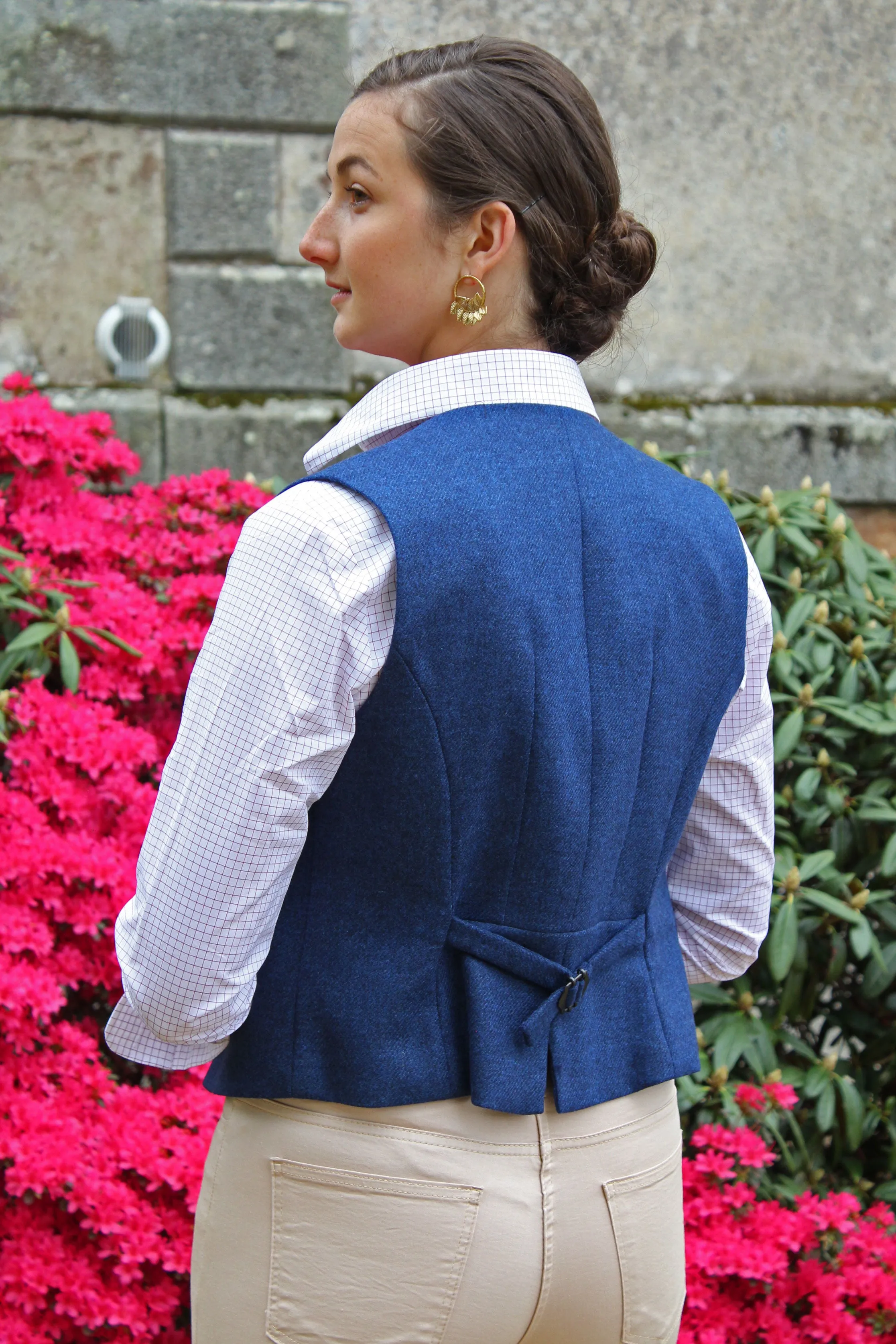 Gilet tailleur tweed femme bleu encre