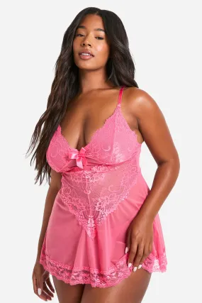 Grande taille - Nuisette en mesh et dentelle