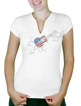 Guitare USA arabesques - T-shirt femme Col V