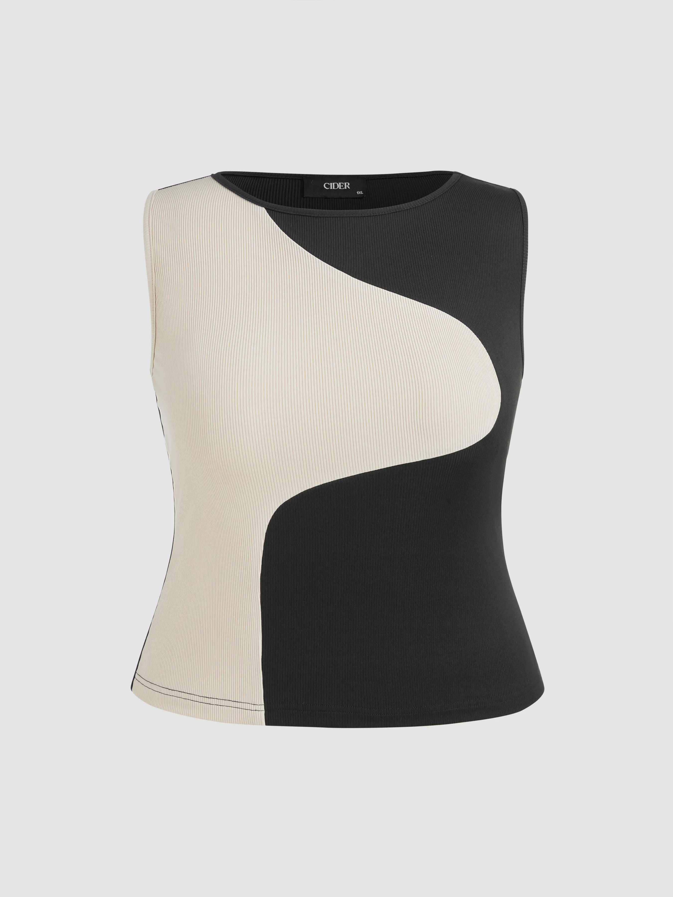  Haut à col rond contrastant & Pantalons à taille élastique solide avec cordon de serrage Curve & Plus