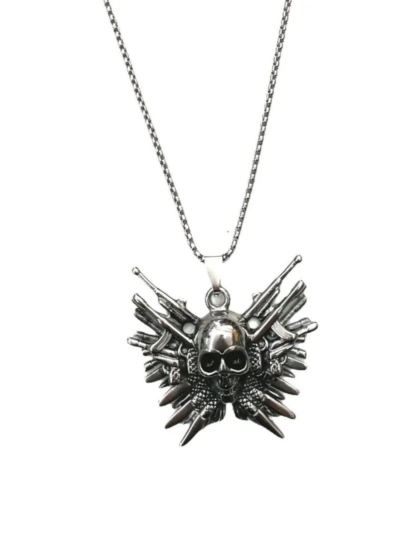 HOMME - Collier pendentif tête de mort INOX (x2)