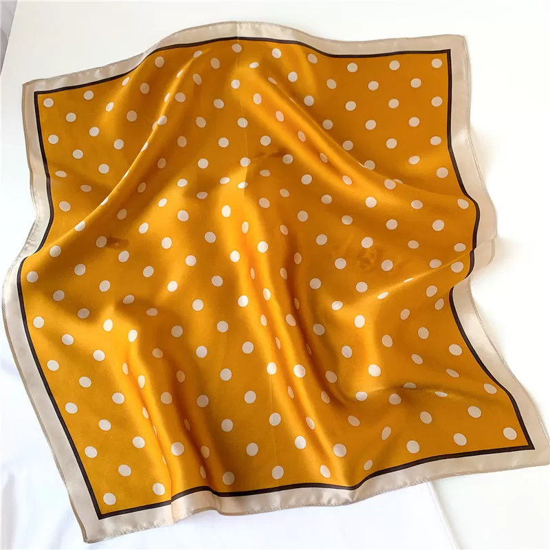 ILONA Foulard Carré Soie Femme Homme Orange Pois