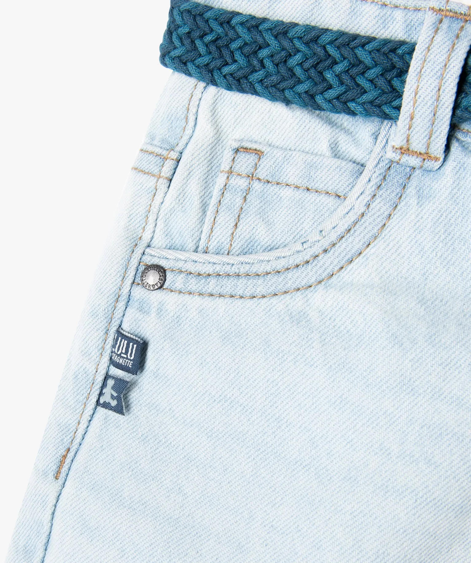 jean delave avec ceinture tressee bebe garcon - lulucastagnette bleu jeans