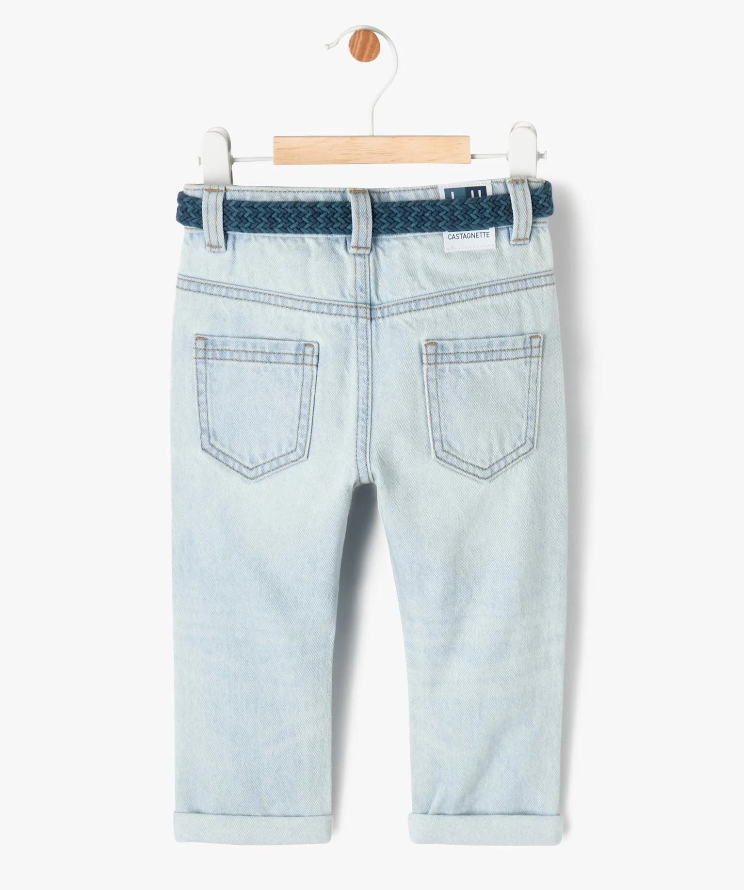 jean delave avec ceinture tressee bebe garcon - lulucastagnette bleu jeans