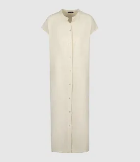 JEANNE VOULAND Partager  Robe Chemise Longue Halen Gaze de Coton Beige  