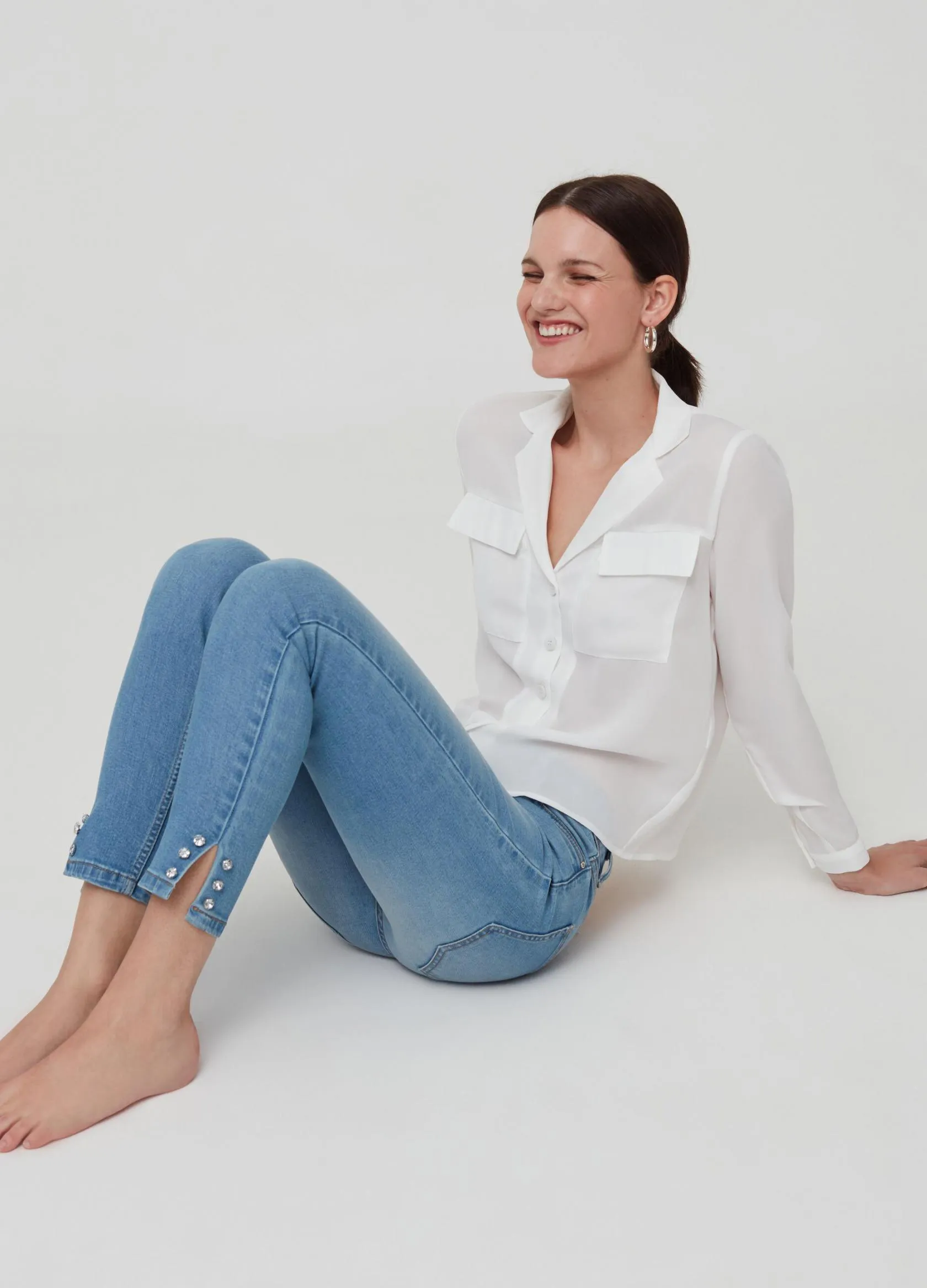 Jeans Femme | Skinny-fit crop jeans with diamantés Lavage clair | OVS