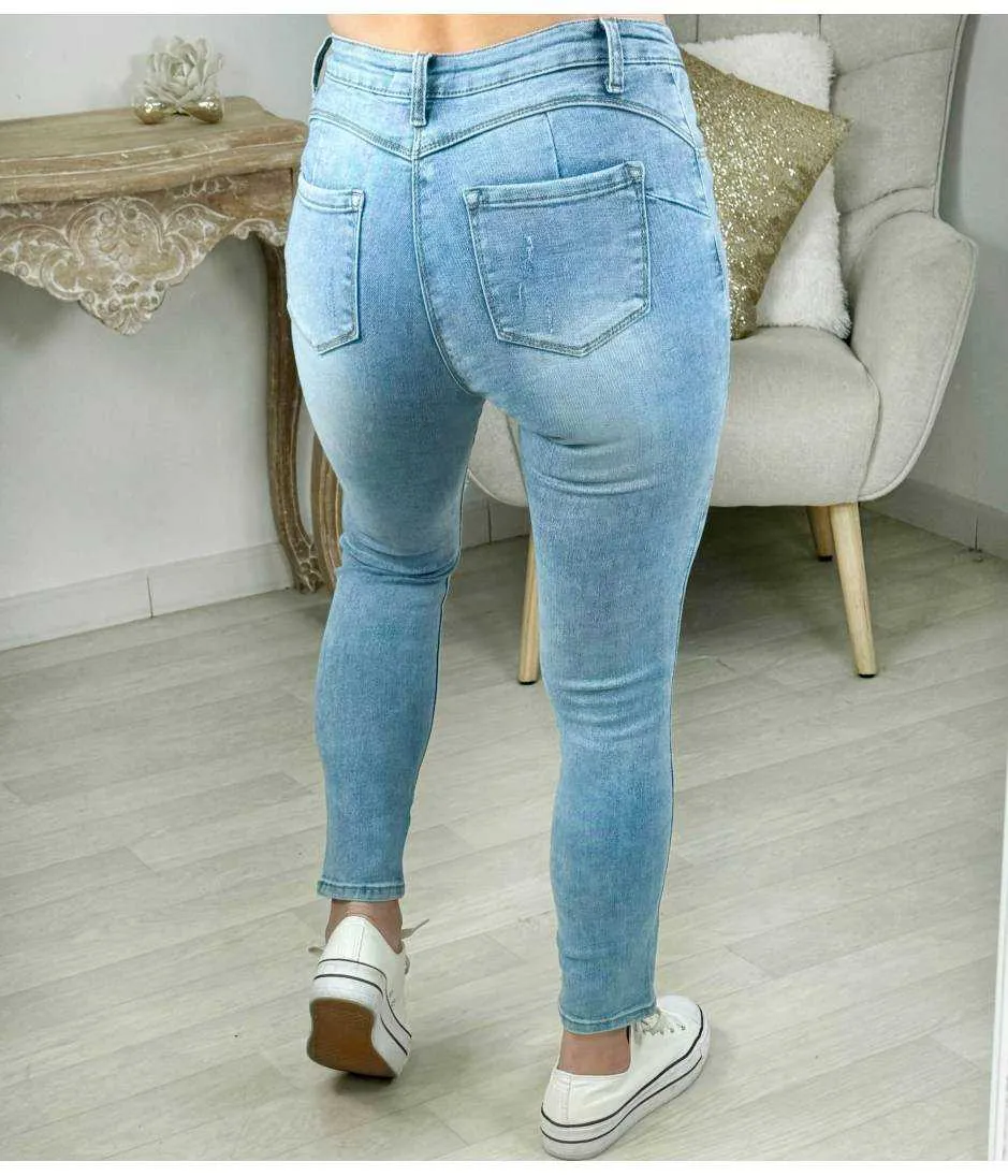 jeans slim bleu ciel push-up destroy