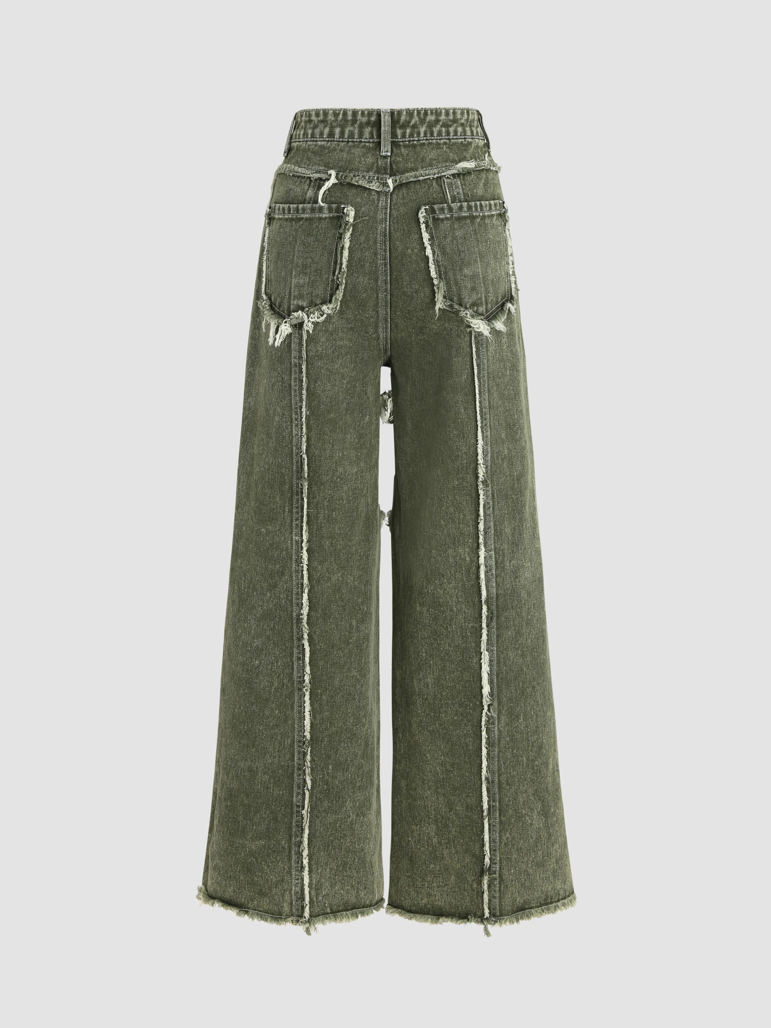 Jeans à ourlet brut et coutures unis