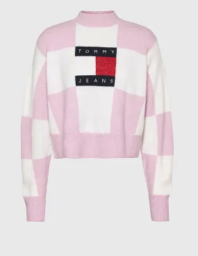 Jersey Tommy Jeans con Diseo de Damero y Logo Rosa Mujer