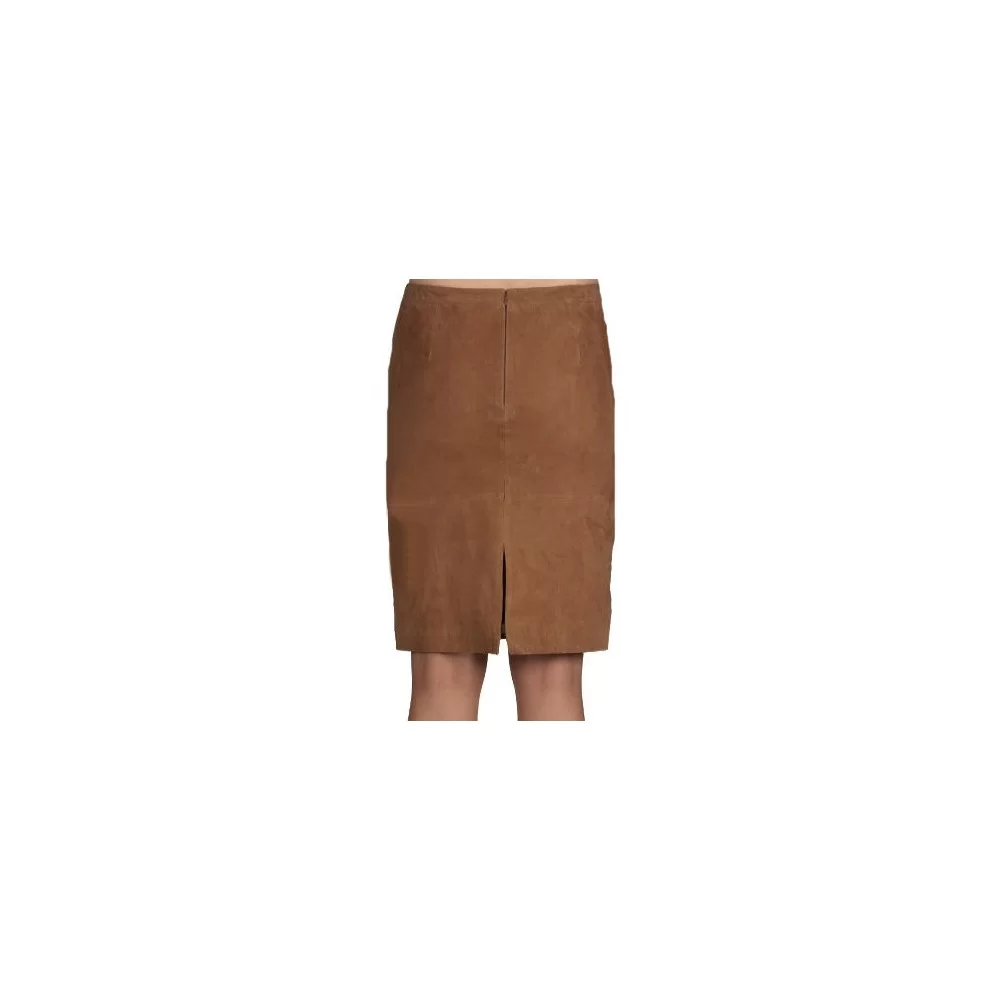 Jupe agneau velours mi-longue marron gold modèle Frisca
