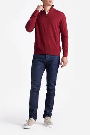 King Essentials The Michael Half Zip Pull Merino Rouge KM111