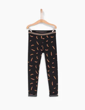Leggings réversible noir imprimé et gris fille