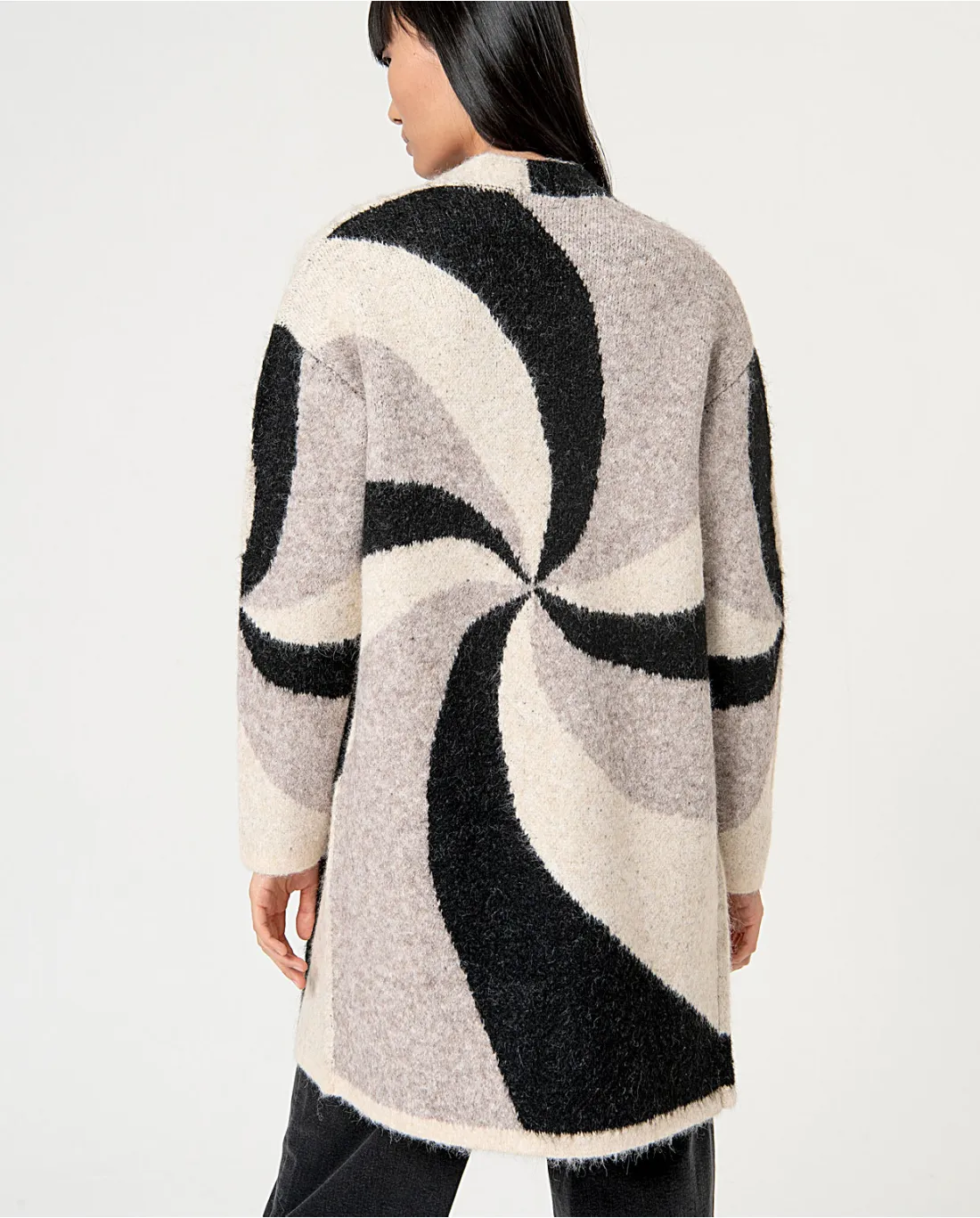 Long cardigan en jacquard tricoté Noir