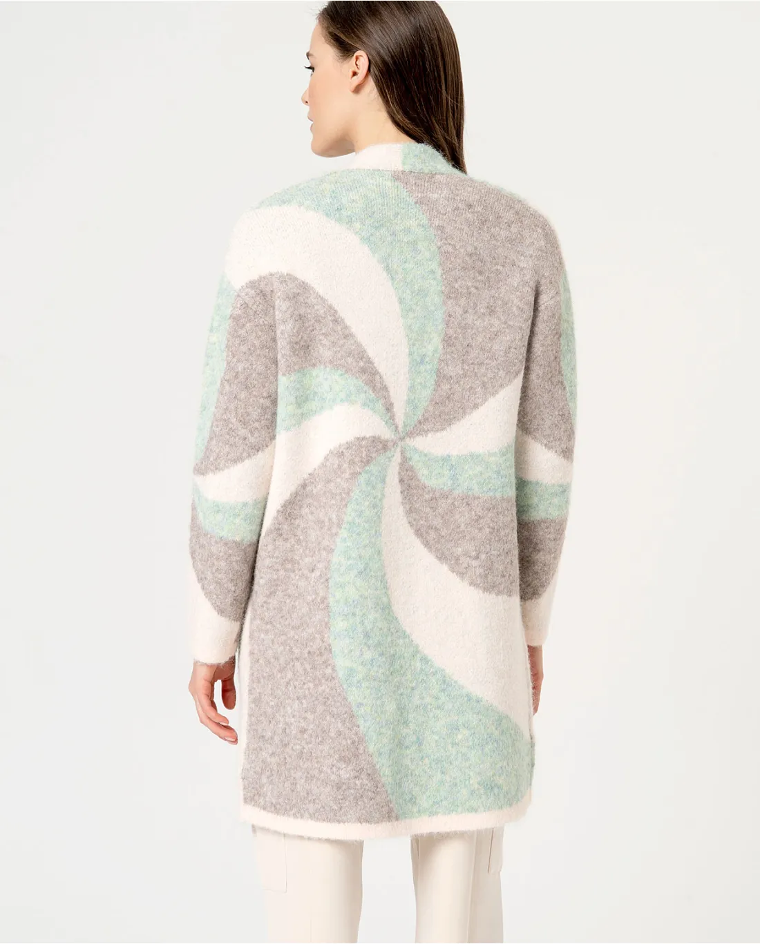 Long cardigan en jacquard tricoté Écru