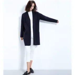 Long gilet pour femme en laine avec poches côté