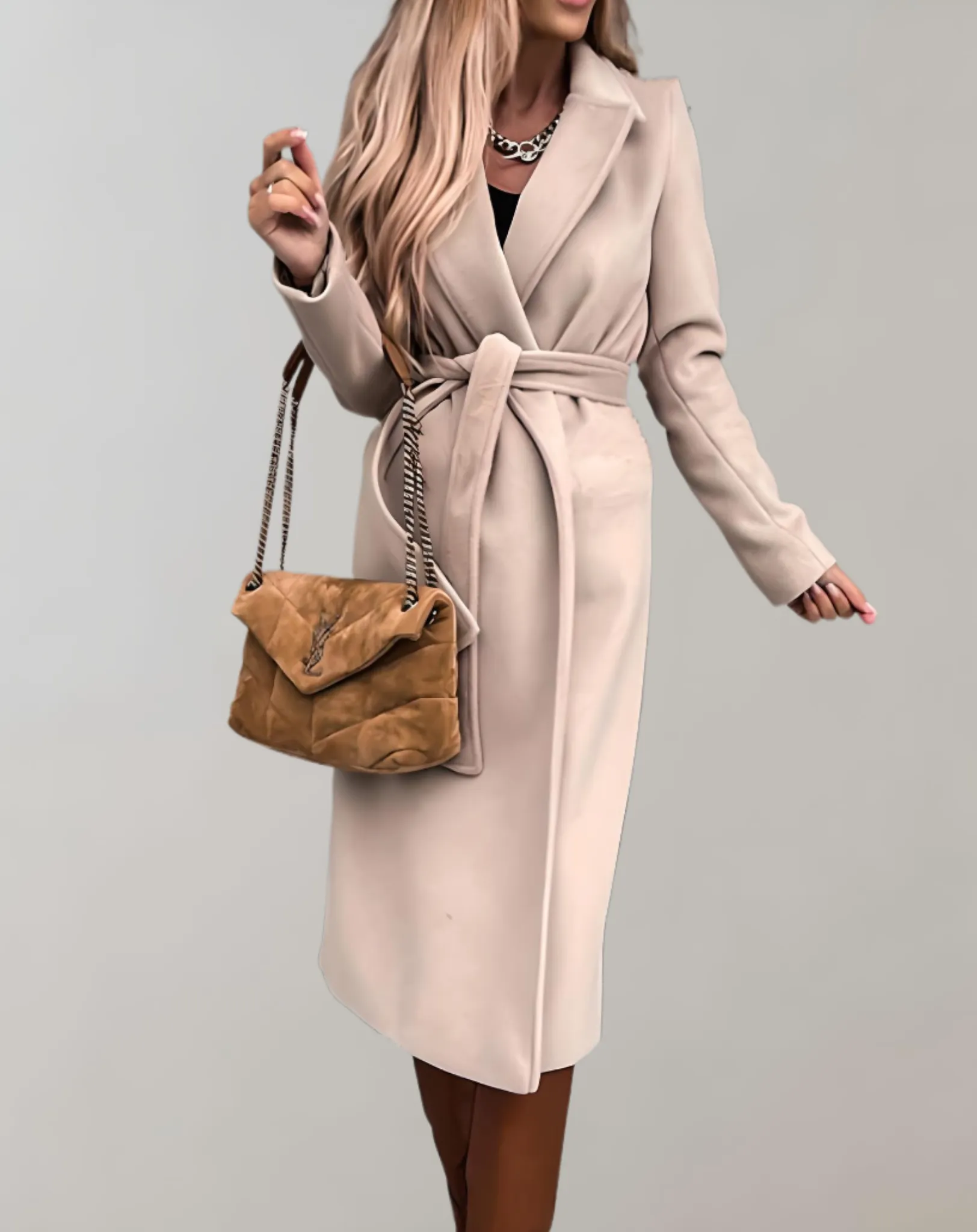 Longue veste d'automne pour femmes avec veste à ceinture